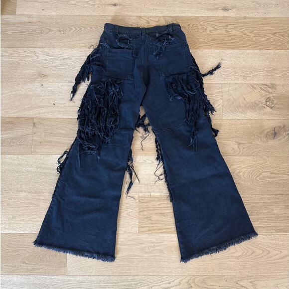 Closnea Jeans Fringed Shredded Wide Leg Size L Black - Picture 5 of 5